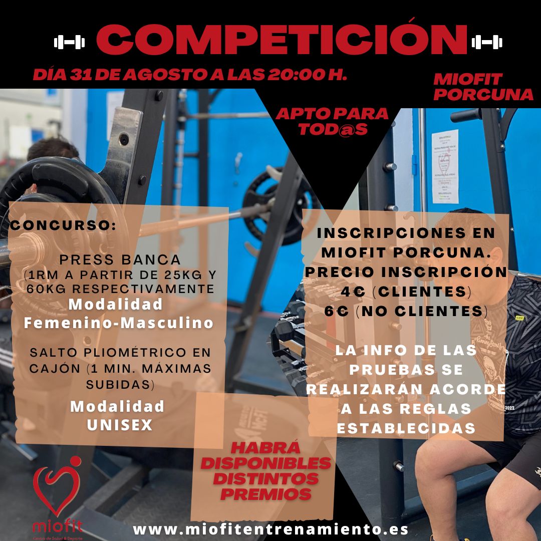 Competición Press Banca y Salto al cajón pliométrico. Miofit Porcuna
